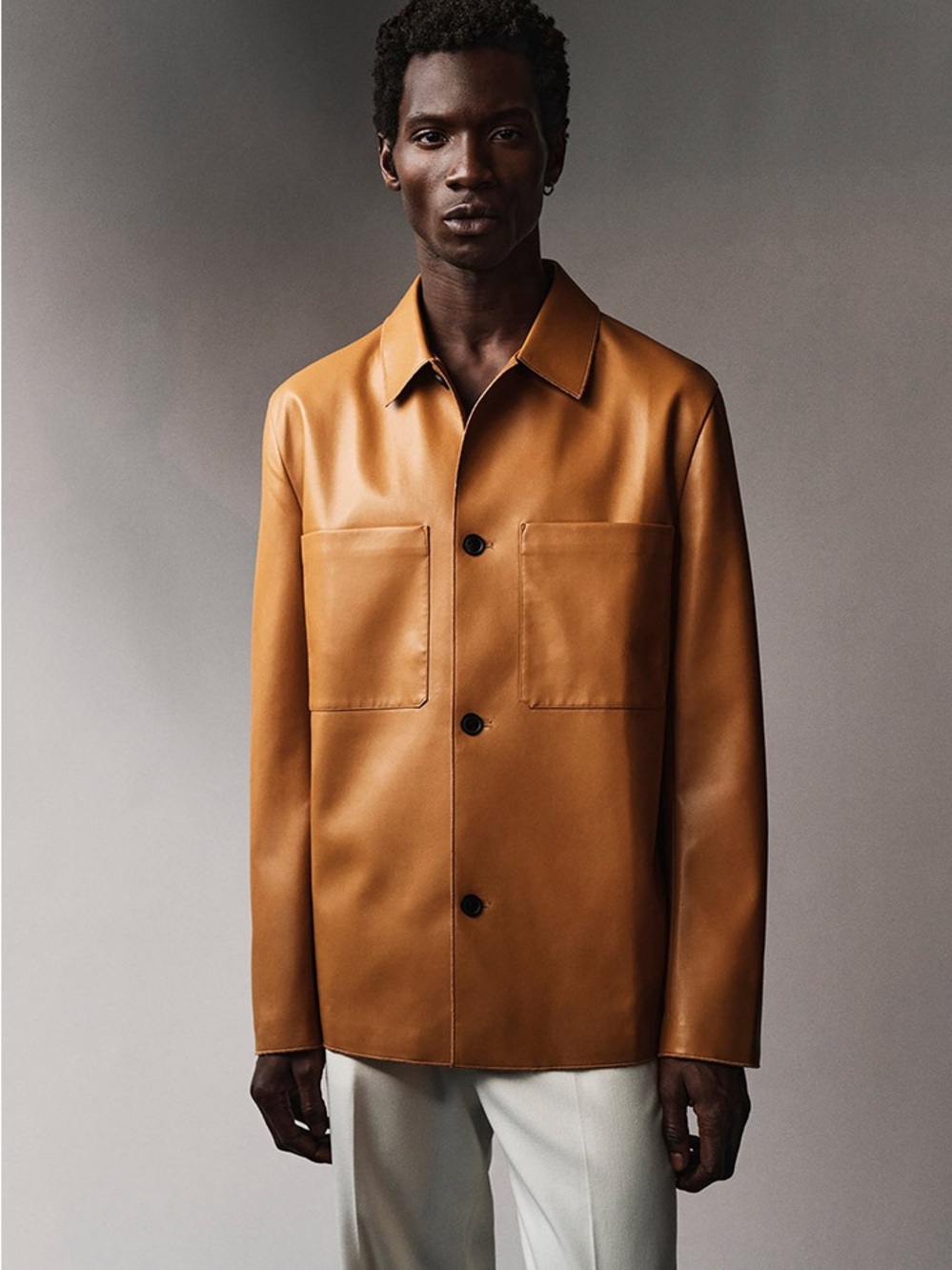 Zara Men's Tan Faux Leather Utility Jacket